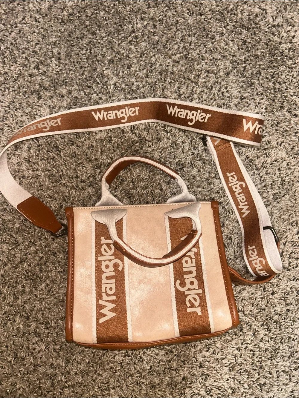 Wrangler Beige & Brown Logo Crossbody Tote with Detachable Strap